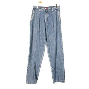 Vintage 90s Tommy Hilfiger Women's 32 Blue Denim Pleated Casual Pants